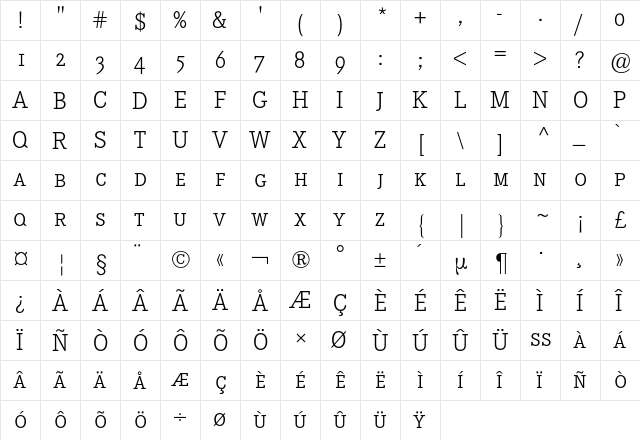 Corporate E Expert BQ Regular  glyph index