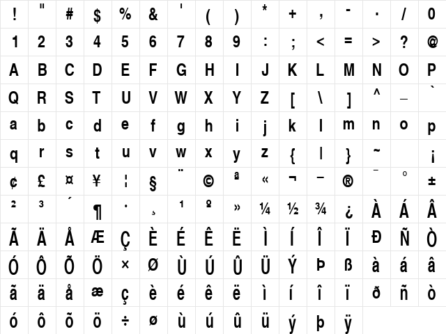ContextUltraCondSSK Bold  glyph index