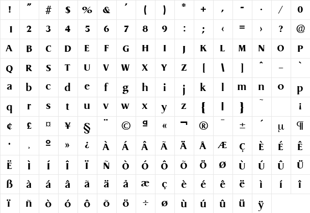 Dragon-Serial-ExtraBold Regular  glyph index
