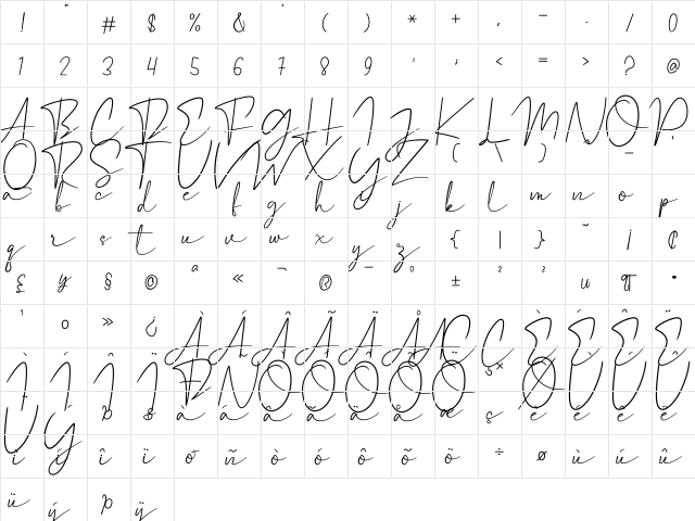 Castyla Regular  glyph index