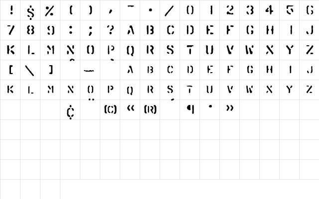 SprayStencil Regular  glyph index