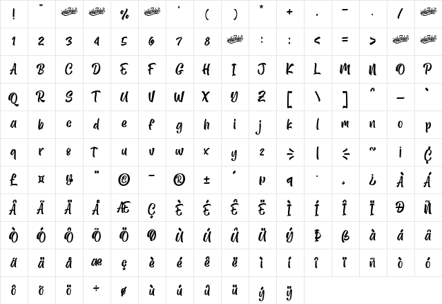Alibabe Regular  glyph index