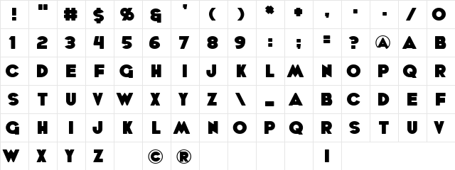 WhoopAss Regular  glyph index