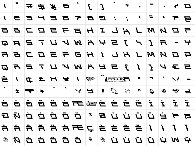United Planets Leftalic Italic  glyph index
