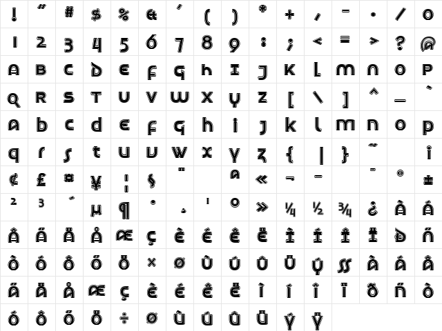 LetunicalInline Regular  glyph index