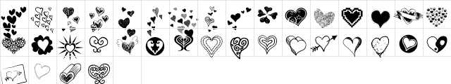 Heartz Regular  glyph index