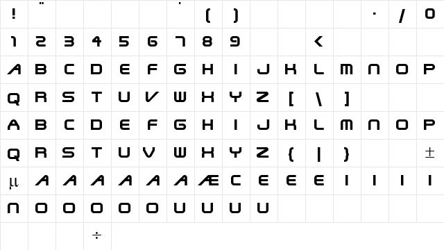 Red Brochette 1 Regular  glyph index