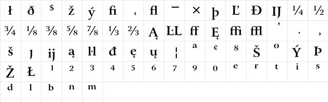Bitstream Arrus Bold Extension  glyph index