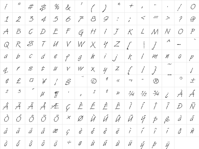 DTCVanDijkM16 Regular  glyph index