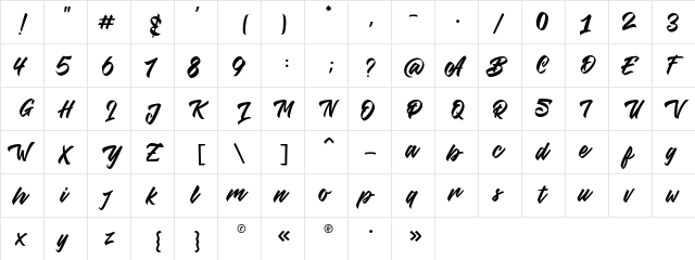 Kalulla Regular  glyph index