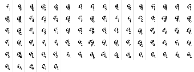 LeftClimbers Regular  glyph index