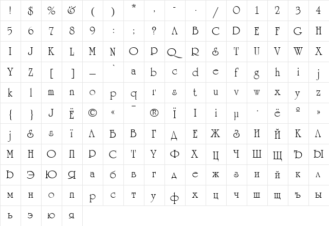 University-Roman Medium  glyph index