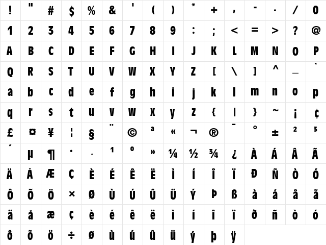 AntiqueOlive Regular  glyph index