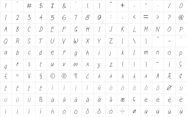 Sulung Regular  glyph index