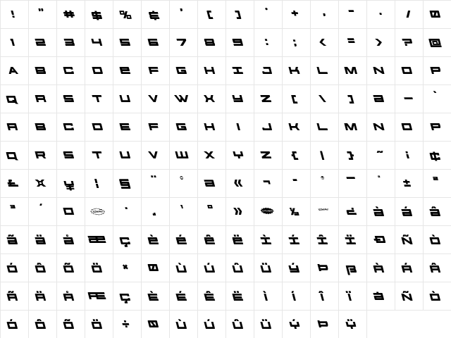 Future Forces Leftalic Italic  glyph index