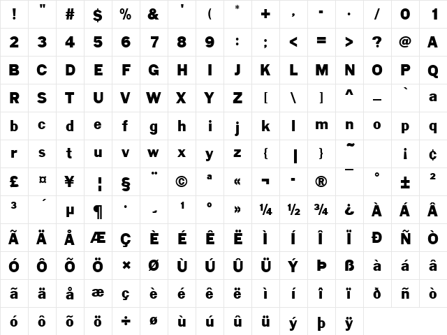 LargoD Regular  glyph index