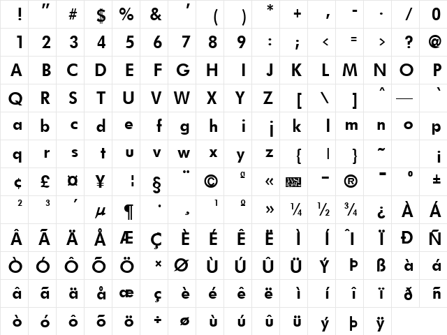 FuturistFixedWidth Bold  glyph index