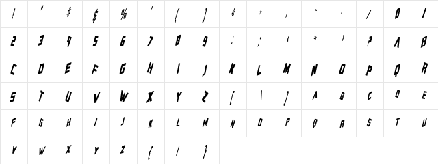 Zero Gravity Italic  glyph index