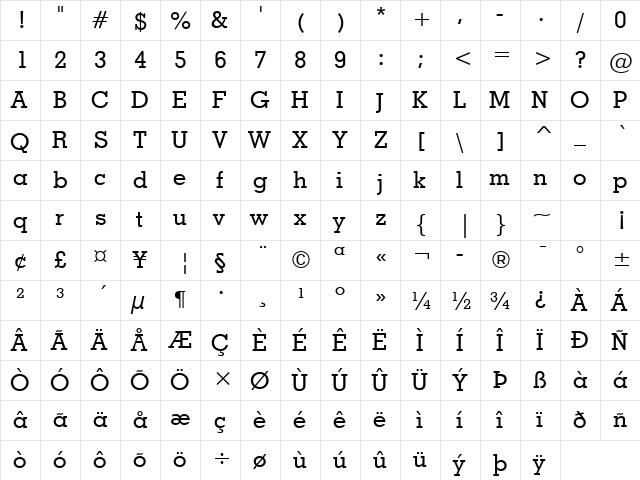 GeoSlab703 Md BT Medium  glyph index