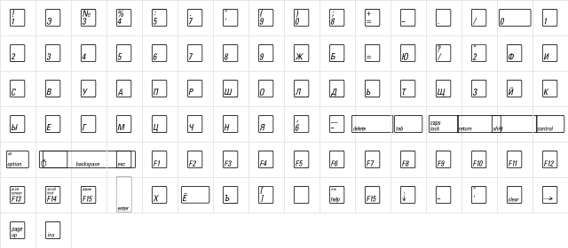 KeyFontRussian Bold  glyph index