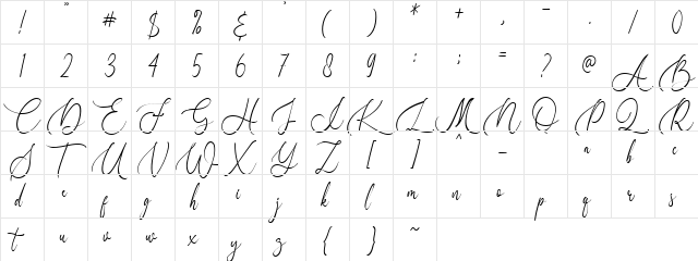 Birallina Regular  glyph index