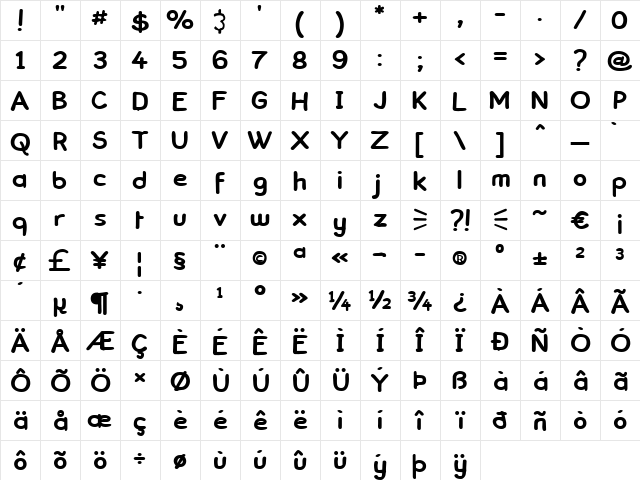ComickBook Regular  glyph index