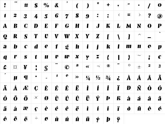 Balega LT Std Regular  glyph index