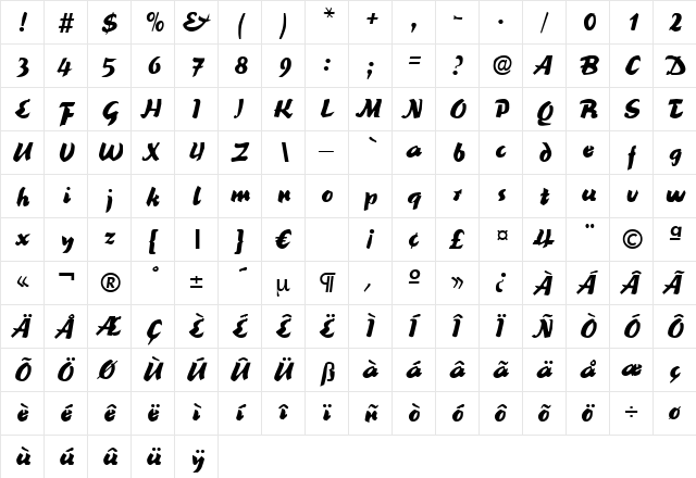 ReinerBlack Regular  glyph index