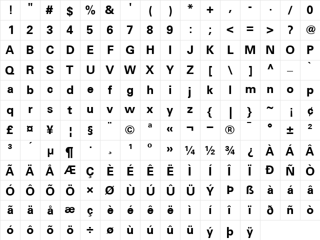 Univers65 Bold  glyph index