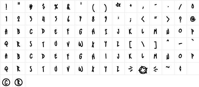 IndieStar BB Bold  glyph index