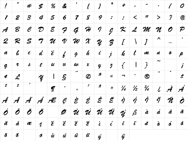 Flushing Regular  glyph index