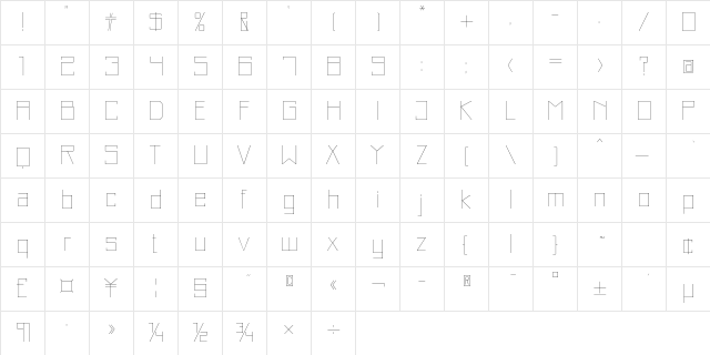 Just Square LT Std Cyrillic Ultra Thin  glyph index