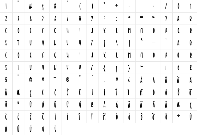 Ben Kidoz Regular  glyph index