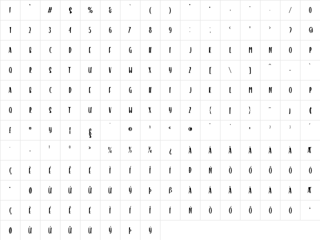 Boxes Dream Regular  glyph index
