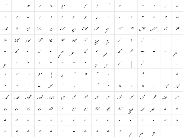 Beautiful ES Regular  glyph index