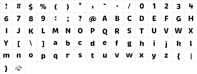 Brevia Bold Bold  glyph index