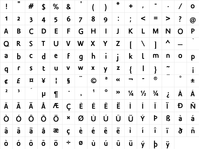 Legal LT Std Bold  glyph index