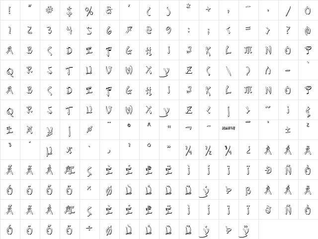 Bushido Shadow Regular  glyph index