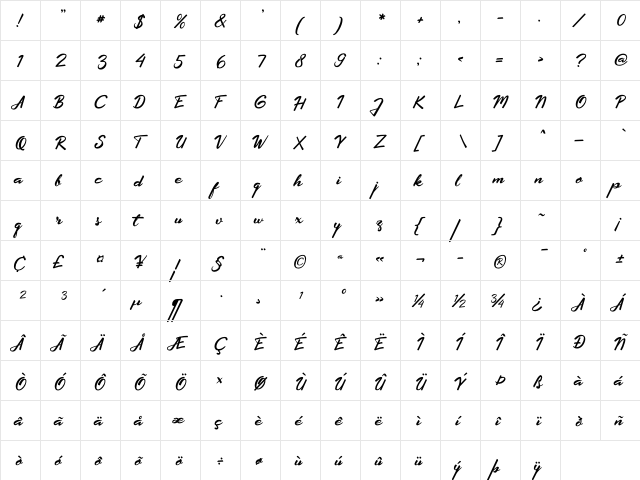Extendo Regular  glyph index