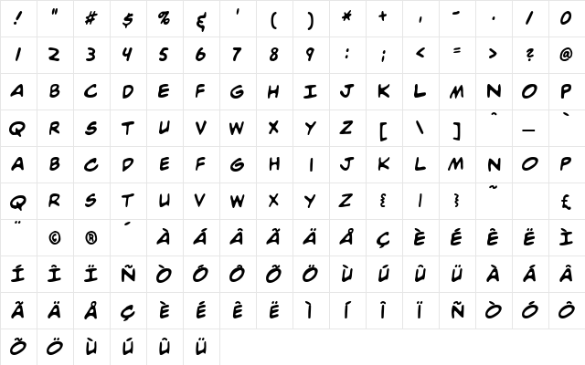 Kirby Regular  glyph index