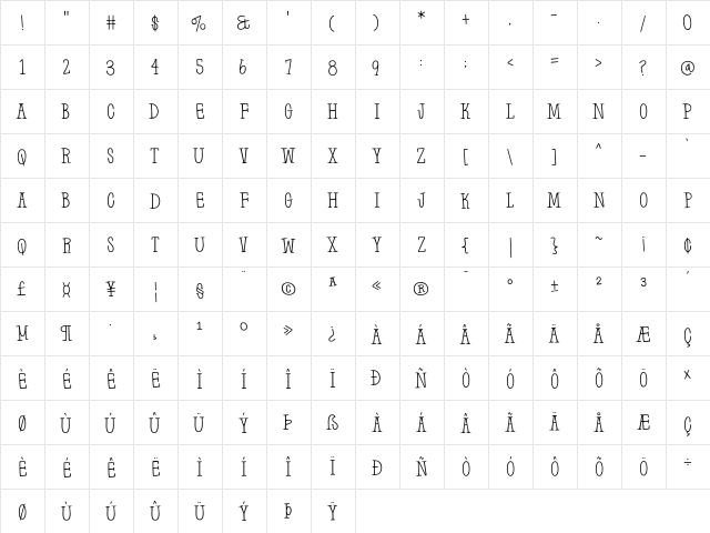 Farm to Market Regular  glyph index