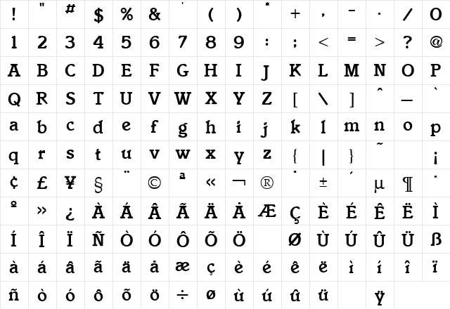 Italia Medium Regular  glyph index