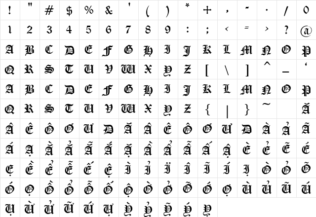 .VnGothicH Normal  glyph index