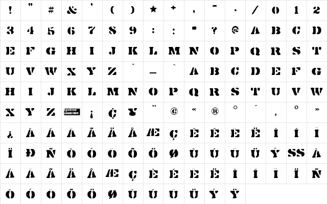 DirtyBakersDozen Regular  glyph index