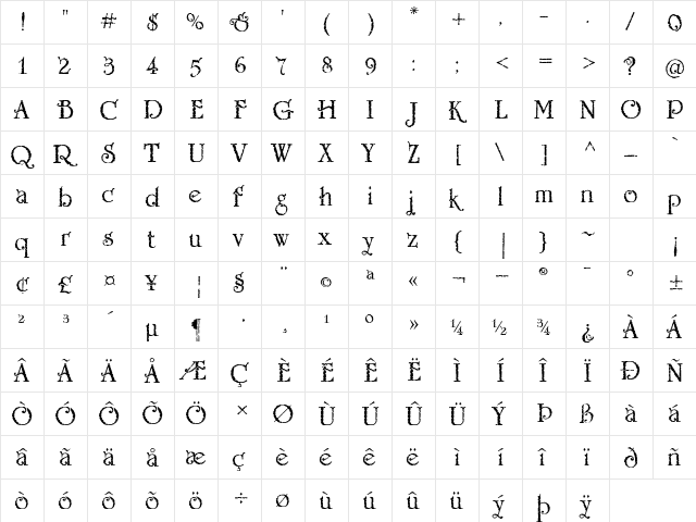 Buccaneer Bayer Regular  glyph index