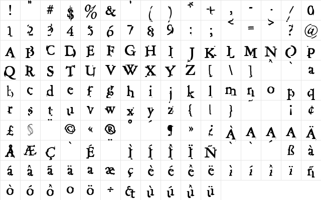GarishMonde Regular  glyph index