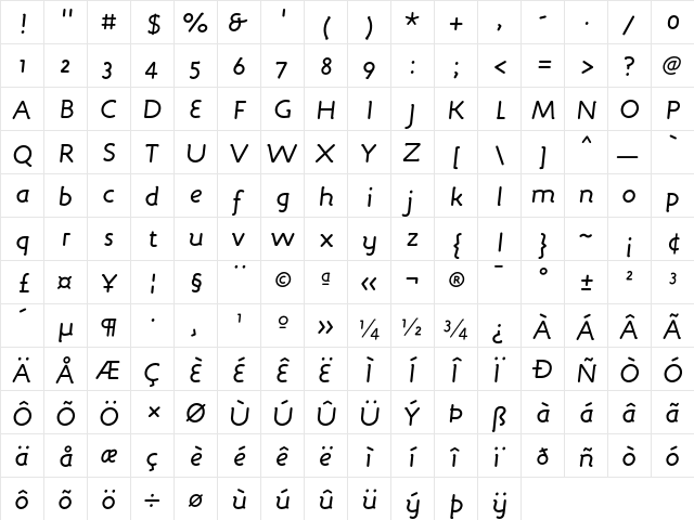 Engine Italic  glyph index