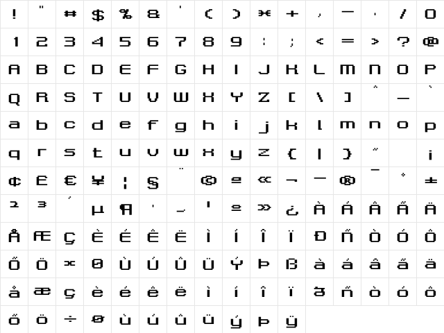 Energii Extended Bold  glyph index