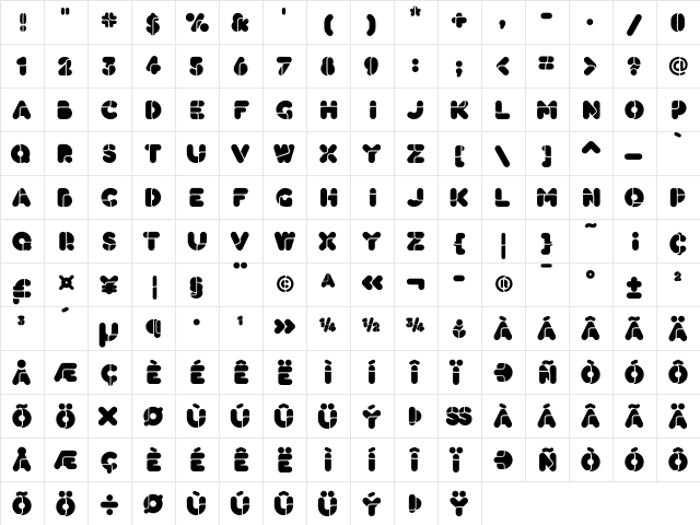 BlackBees DemiBold  glyph index