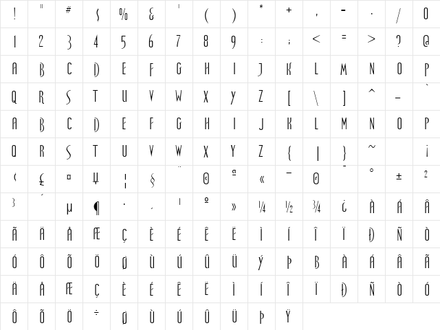 GE Marquee Caps Regular  glyph index